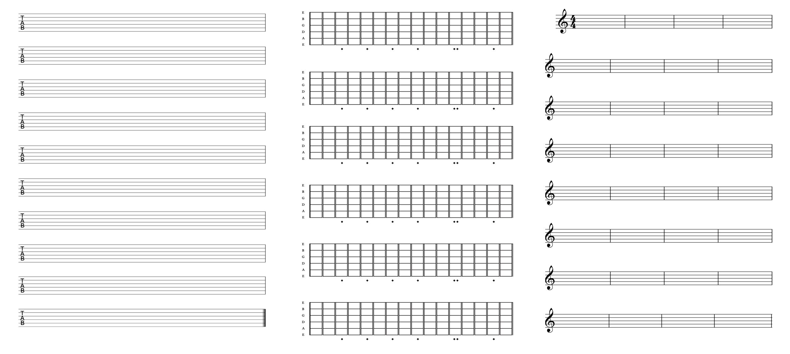 Blank staves, tab and fretboards